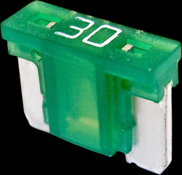 Automotive flat fuse, 30 A, 58 V, green, (L x W x H) 10.9 x 3.8 x 8.7 mm, FLP7030