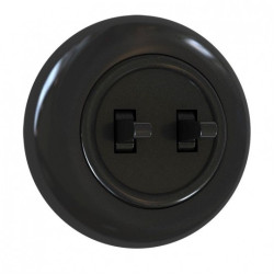 Włącznik światła podwójny podtynkowy IP20 czarny z okragłą ramką 10A 250V LOFTICA