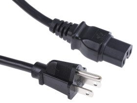 Przewód zasilania złącze A: IEC C15, złącze B: Wtyk amerykański typu B 2m 10 A 125 V 0,824mm² Czarny