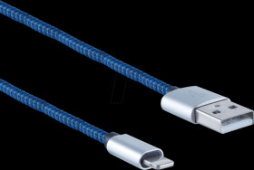 BS14-50019 USB A connector > Lightning connector, nylon, blue, 0.9 m