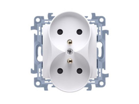 SIMON 10 Gniazdo podwójne z uziemieniem z przesłonami torów prądowych pojedyncze zaciski śrubowe białe CGZ2MZ.01/11 KONTAKT SIMO