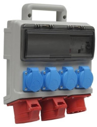 Rozdzielnica budowlana elCASE W16-0204 IP44, wtyk tablicowy CEE 16A-5P, gniazda: 4x GK 230V 16A, 2x CEE 16A, RCCB 35201000