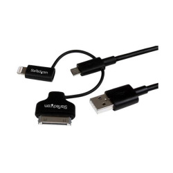 StarTech LTADUB1MB Lightning Or 30-Pin Dock Or Micro-USB To USB Cable 1m Black