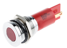 Lampka kontrolna do montażu panelowego 24V ac/dc, czerwona 16mm LED Chrom Końcówka lutownicza RS PRO