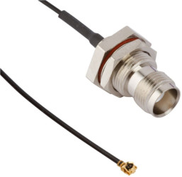 Coaxial cable, TNC jack (straight) to AMC plug (angled), 50 Ω, 1.32 mm micro cable, grommet black, 300 mm, 336209-13-0300
