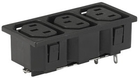 Panel socket 3-fold F, 3 pole, snap-in, solder connection, black, 0909.0011