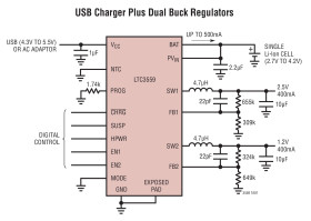 Linear USB Battery Charger with Dual Buck Regulators