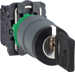 Key switch, 3 switching positions, unlit, latching, 2 Form A (N/O), waistband round, black, front ring gray/black, 3 x 45°, moun