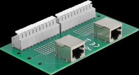 67014 RJ50 2x female / 2x terminal block, top hat rail