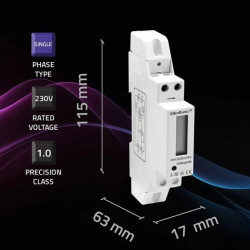 Qoltec Jednofazowy elektroniczny licznik miernik zużycia energii na szynę DIN 230V 30A LCD 1P
