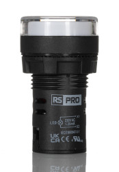 Kontrolka 230V ac Biały RS PRO średnica wycięcia 22mm Montaż panelowy