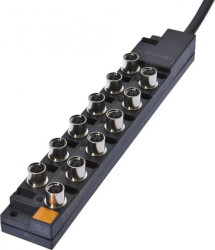 VK001029, rozdzielacz, 26x191x30mm, 10-30V DC, 12x M8 3pin, Stały rozdzielacz kablowy / podłączona linia kablowa, IP67, PBT, 3A