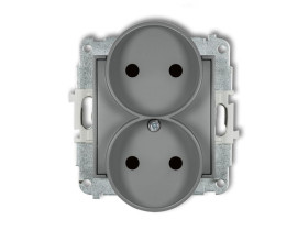 MINI Gniazdo podwójne bez uziemienia do ramki (przesłony torów prądowych) szary mat 27MGPR-2p KARLIK