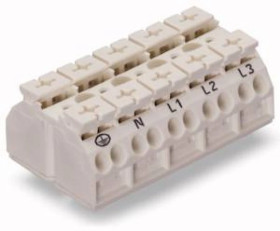 Blok zasilający 5-torowy biały nadruk PE-N-L1-L2-L3 862-9615 /200szt./