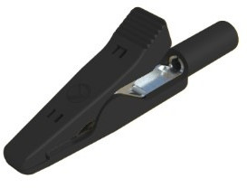 Alligator clip, black, max. 4 mm, L 41.5 mm, CAT O, socket 2 mm, 930319100