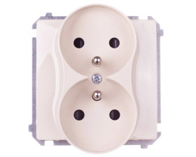 Simon Basic Gniazdo podwójne z/u 16A IP20 z przesłoną torów beżowe BMGZ2Mz.01/12