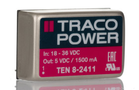 Konwerter DC/DC TEN 8, Uwe 36V dc, Uwe 18V, Uwy 5 V dc, TRACOPOWER 1.5 A 7.5 W -40 °C 85 °C Do montażu na płytce