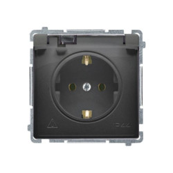 Simon Basic Gniazdo wtyczkowe Schuko IP44 (moduł) 16A, 250V, zaciski śrubowe czarny. Klapka transparentna BMGSZ1B.01/49A