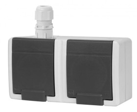 AQUANT 2K gniazdo natynkowe podwójne z uziemieniem 2x2P+Z IP65 szary 5042-65