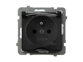 AS Gniazdo pojedyncze z uziemieniem IP44 z klapką czarny GPH-1GZ/m/33/d OSPEL