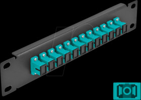 66763 10" Fiber Optic Patch Panel 12 Port SC Simplex aqua 1U black
