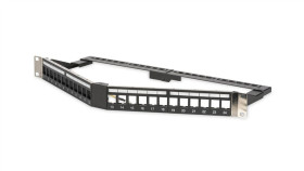 Panel Krosowy Kątowy 19 24X Keystone, Ekranowany,1U, Czarny, Prowadnica...