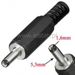 Wtyk DC 1,6 / 5,5 mm krótki