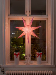 Konstsmide 2982-134 Gwiazda bożonarodzeniowa żarówka, LED różowy haftowane, z perforowanymi motywami, z przełącznikiem