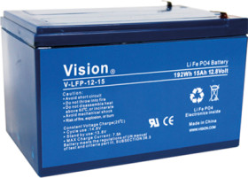 Lithium iron phosphate-battery, 12 V, 15 Ah, 150 x 98 x 101 mm, faston plug 6.3 mm, LFP1215