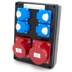 Rozdzielnica budowlana 32A/5 + 16A/5 + 4*GS 230V, obudowa stacjonarna czarna, ELS Elektrotechnika, N411C