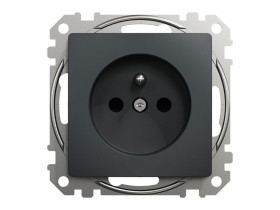 SEDNA DESIGN & ELEMENTS Gniazdo pojedyncze z uziemieniem z przesłonami zaciski bezgwintowe czarny antracyt SDD114012 SCHNEIDER E