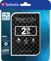 Hard disk, 2000 GB, for fast data transfers, USB 3.0, black, Verbatim 53195