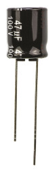 Kondensator 47μF 100V dc Radialny, Otwór przelotowy Panasonic roztaw: 5mm 10 (Dia.) x 12.5mm