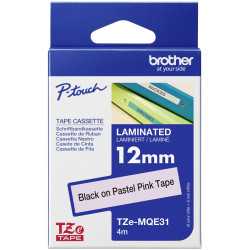 Brother TZEMQE31 Label Tape White on Pastel Pink Flexible ID 12mm x 5m