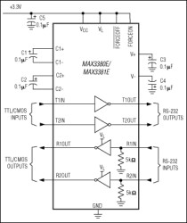2.35V to +5.5V, 1µA, 2Tx/2Rx RS-232 Transceivers with ±15kV ESD-Protected I/O and Logic Pins