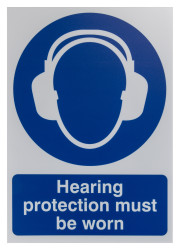 Znak nakazu, Polipropylenowe, Niebieski, biały, Hearing Protection Must Be Worn-Tekst Angielski, Tak Znak