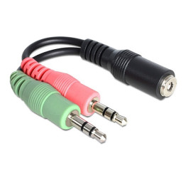 Delock 2x 3.5mm Mini Jack 3-pin Male to 3.5mm Mini Jack 4-pin Female 12cm Cable Adapter, Black