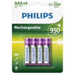 Philips 2286 HR03 AAA Rechargeable Battery NiMH 900mAh 4pk 1.2V