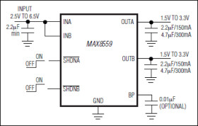 Dual, 300mA, Low-Noise Linear Regulator with Independent Shutdown in UCSP or TDFN