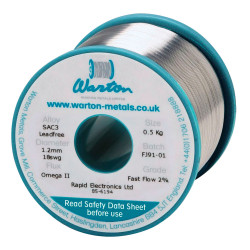 Warton Metals Omega II SAC3 Fast Flow Flux 2% Solder Wire 18SWG 1.22mm 500g