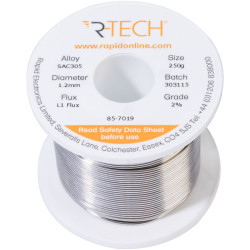 R-TECH 857019 SAC305 Solder 2% L1 Flux &lt;0.5% Halide 1.2mm 250g Reel