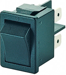 Rocker switch, black, 2 pole, On-Off, off switch, 10 (4) A/250 VAC, 6 (4) A/250 VAC, IP40, unlit, unprinted, 1858.1102