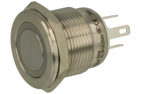 Przełącznik; przyciskowy; GQ19PF-10E/J/R/24V/S; OFF-(ON); 1 tor; podświetlenie LED 24V; czerwony; ring; monostabilny; na panel;