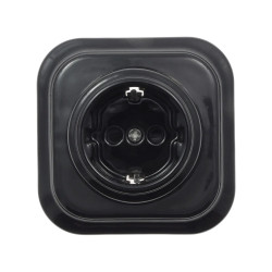 Gniazdo elektryczne Schuko ceramiczne kwadratowe z ramką, montaż podtynkowy, kolor czarny Ceramic Loft