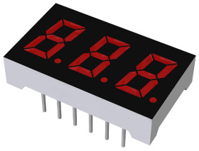 Wyświetlacz diodowy LED 7-segmentowy 3-znakowy ze wspólną katodą 4 mcd RH DP, Czerwony 8mm ROHM 650 nm