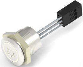 Vandal-proof pushbutton switch, 1 pole, silver, illuminated  (red), 1 A/24 VDC, mounting Ø 16 mm, IP68, 2342833-4