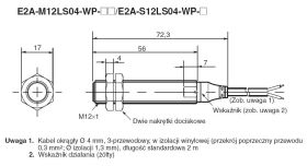 E2A-M12LS04-WP-B2 2M, Czujnik indukcyjny, M12x1, PNP NC, sr=4mm przewód o dł. 2m, dł. obudowy 72mm, czoło zakryte, OMRON, E2AM12
