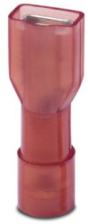 Insulated flat plug sleeve, 4.8 x 0.8 mm, 0.5 to 1.5 mm², AWG 20 to 16, brass, red, 3240537