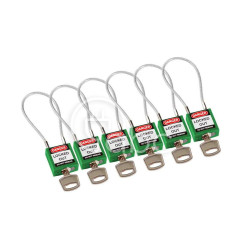 Kłódka bezpieczeństwa LOTO z linką (200 mm), zielona (6 szt.), 146131