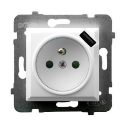 ARIA Gniazdo pojedyncze z uziemieniem z przesłonami torów prądowych z ładowarką USB biały GP-1UZPUSB/m/00